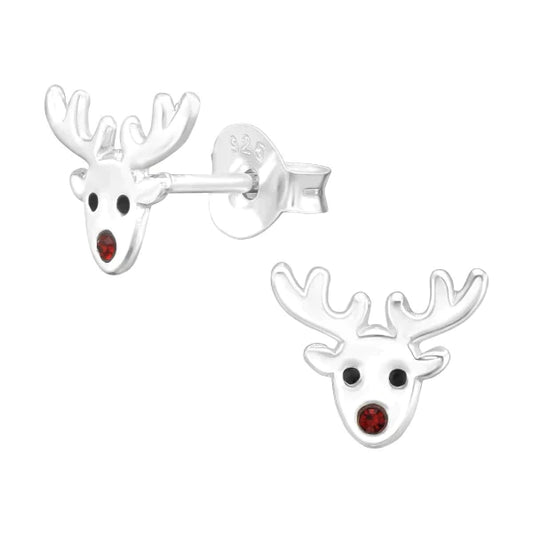 Kids Silver Reindeer Ear Studs