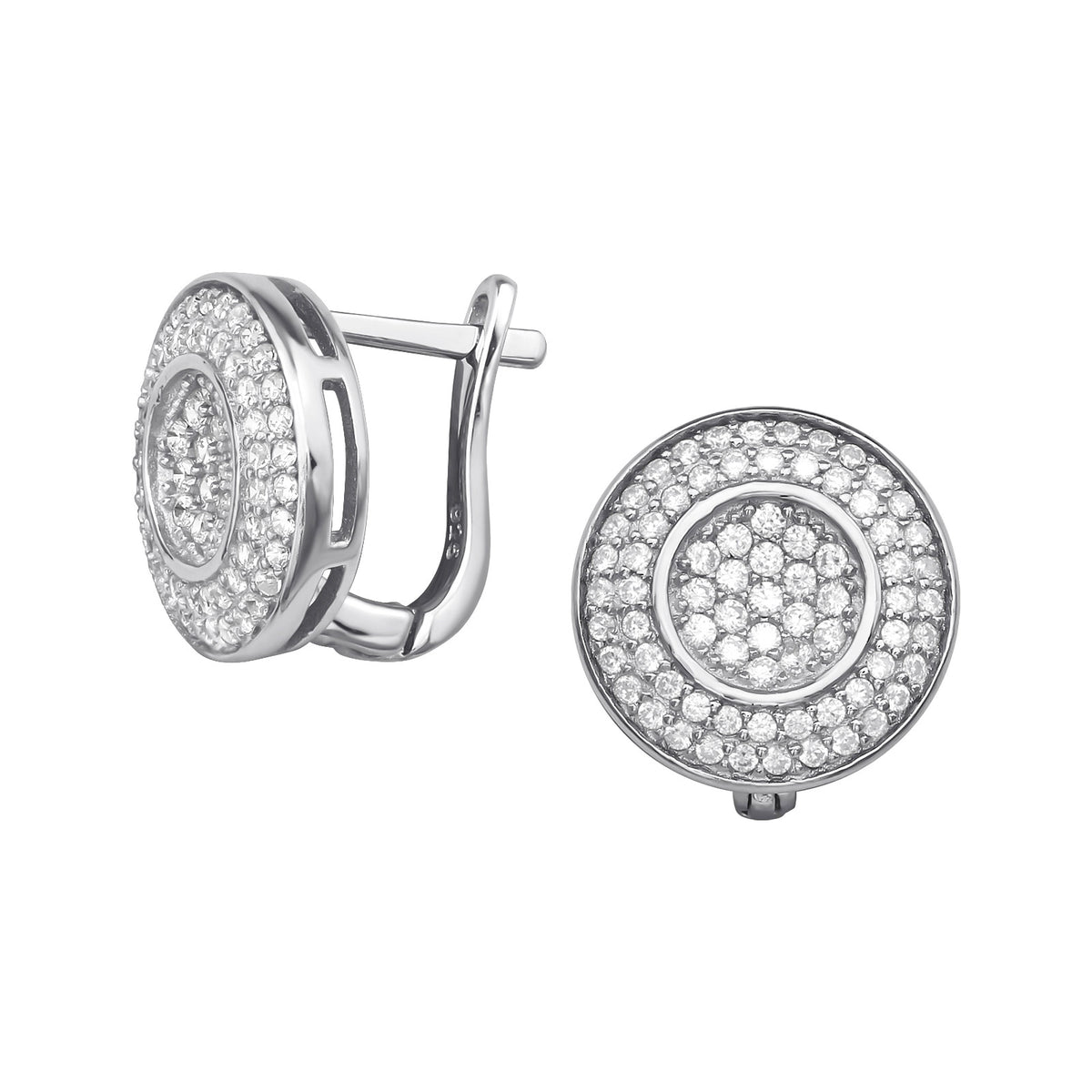 Round Stud Earrings Cubic Zirconia in Sterling Silver‎
