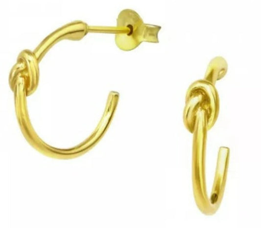 Gold Plated Knot Half Hoop Stud Earrings
