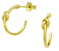 Gold Plated Knot Half Hoop Stud Earrings