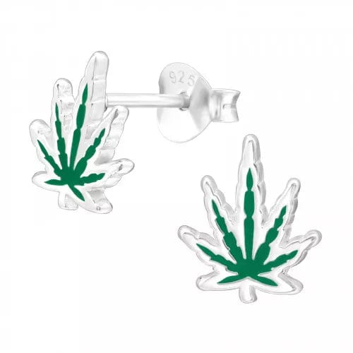 Kids Silver Cannabis Leaf Stud Earrings