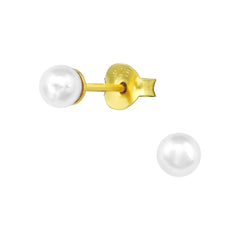 Gold Round Pearl Stud Earrings