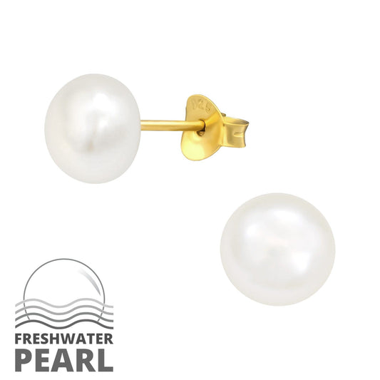 Gold Fresh Water Pearl Stud Earrings