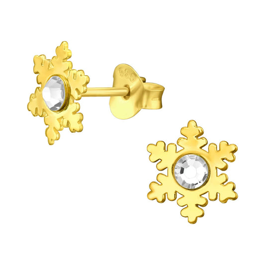 Gold Laser Cut Snowflake Stud Earrings
