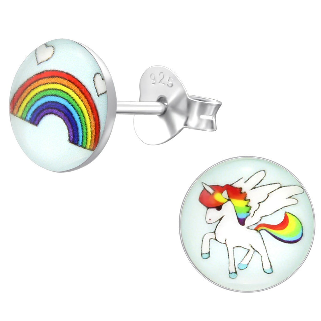 Children's Silver Rainbow and Unicorn Stud Earrings