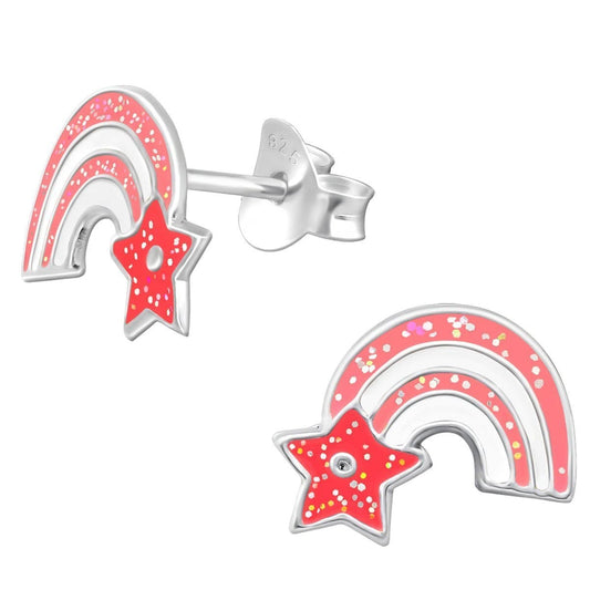Kids Sterling Silver Pink Rainbow Star Earrings