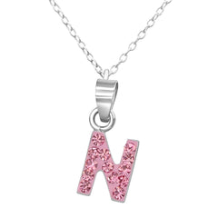 Kids Pink letter N Necklace Pendant with Silver Chain