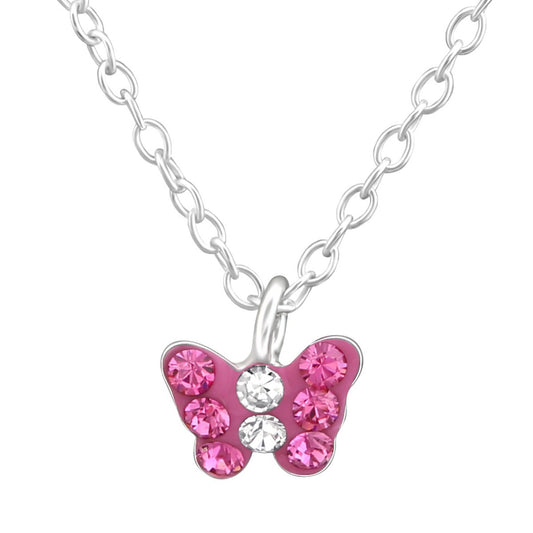 Children's Silver Butterfly Necklace Made with Swarovski Crystal