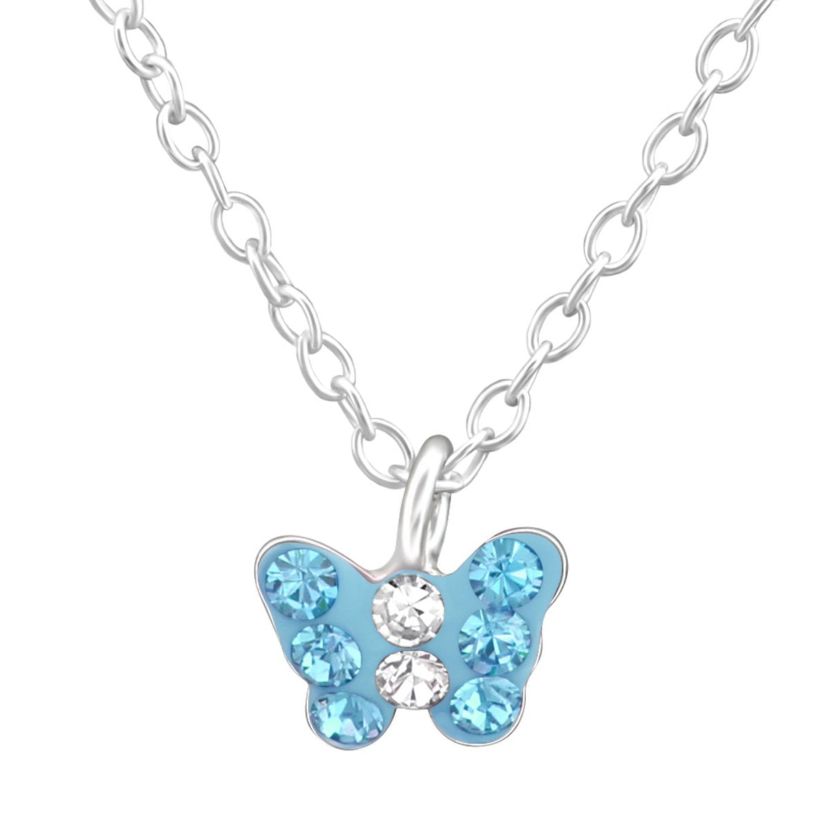 Children's Silver Butterfly Necklace Made with Swarovski Crystal