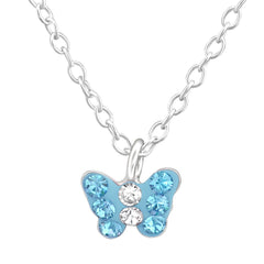 Children's Silver Butterfly Necklace Made with Swarovski Crystal