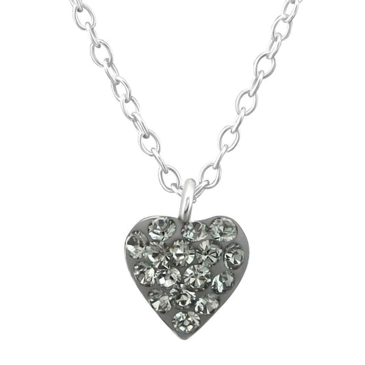 Children's Silver Black Diamond Heart Necklace Made with Swarovski Crystal