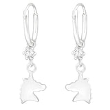 Children's Silver Hanging Unicorn Hoop Earrings Made with Swarovski Crystal