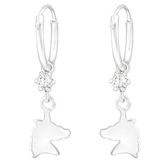 Children's Silver Hanging Unicorn Hoop Earrings Made with Swarovski Crystal