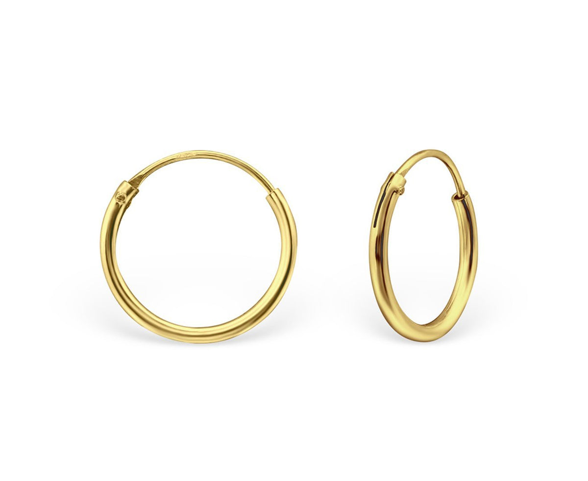 12mm Gold Plated Silver Ear Hoops