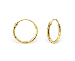12mm Gold Plated Silver Ear Hoops