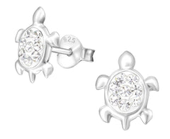 Children's Silver Turtle Crystal Stud Earrings for Girls