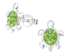 Children's Silver Turtle Crystal Stud Earrings for Girls
