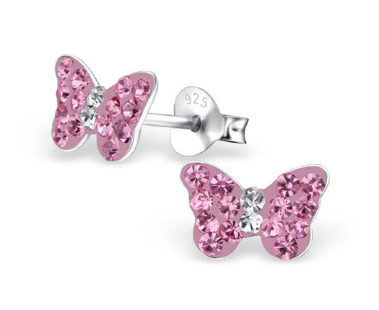 Children's Silver Butterfly Crystal Ear Studs