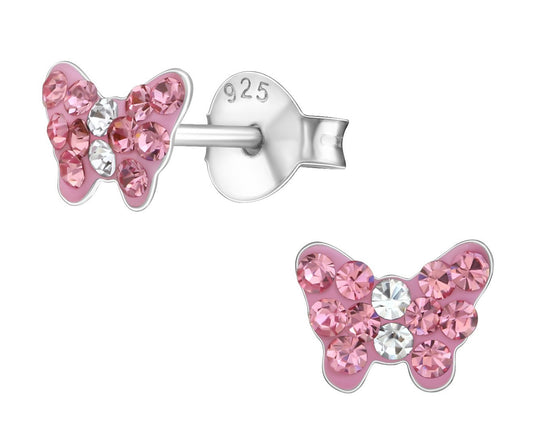 Children's Silver Butterfly Crystal Ear Studs