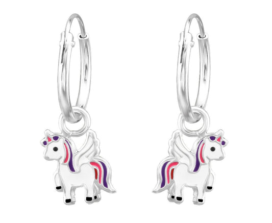 Children's Silver Unicorn Hanging Hoops