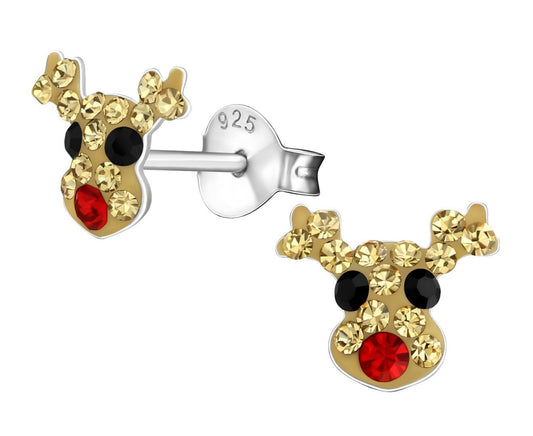 Children's Sterling Silver Deer Crystal Ear Studs