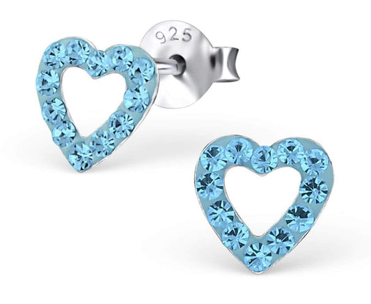 Children's Sterling Silver Aqua Bohemica Heart Ear Studs