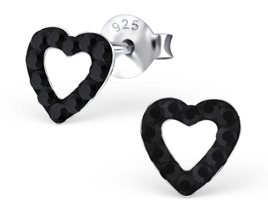 Children's Sterling Silver Jet Heart Ear Studs