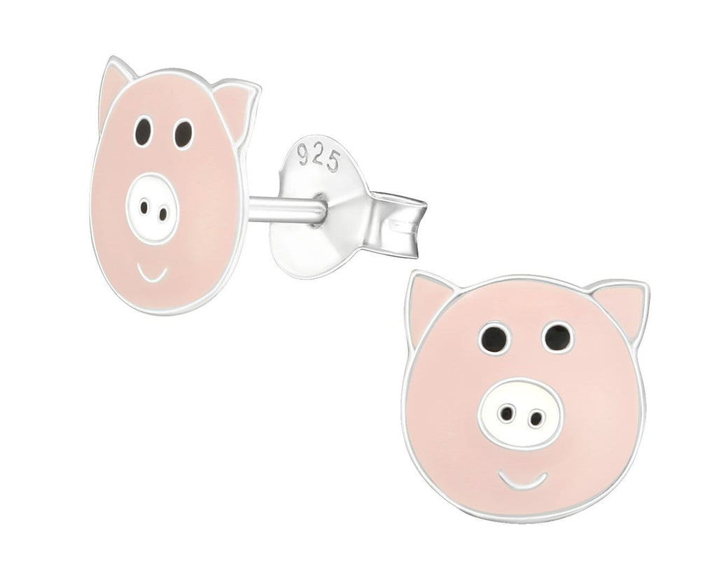 Kids Sterling Silver Pig Colorful Ear Studs