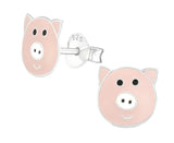Kids Sterling Silver Pig Colorful Ear Studs