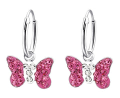 Children's Silver Hanging Butterfly Crystal Ear Hoops