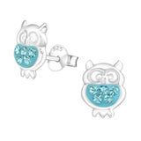 Children's Silver Aqua Bohemica Owl Crystal Ear Studs