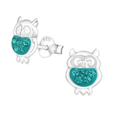 Children's Silver Blue Zircon Owl Crystal Ear Studs