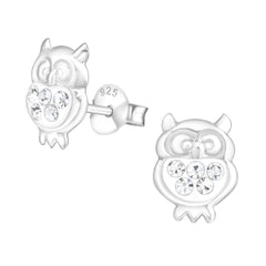 Children's Silver Owl Crystal Ear Studs
