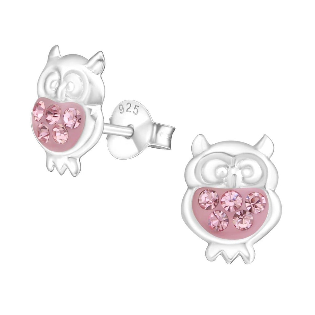 Children's Silver Owl Crystal Stud Earrings