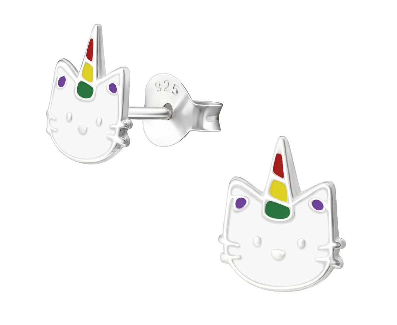 Children's Silver Caticorn Ear Studs