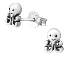 Kids Silver Octopus Ear Studs