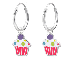 Children's Silver Hanging Cupcake Ear Hoops