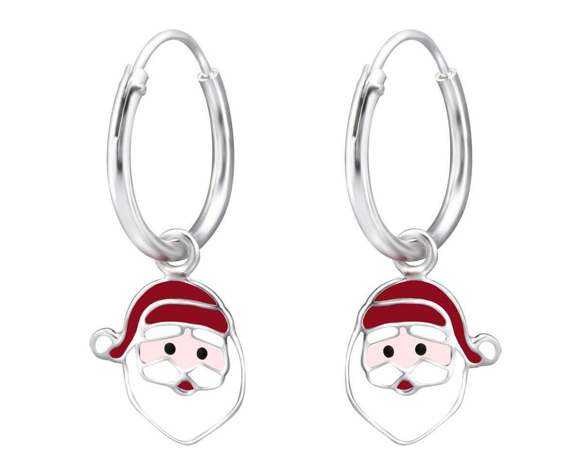 Children's Silver Hanging Santa Claus Ear Hoops