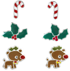 Kids' Silver Christmas Earrings Set