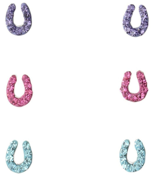 Children's Silver Horseshoe Crystal Earring Set