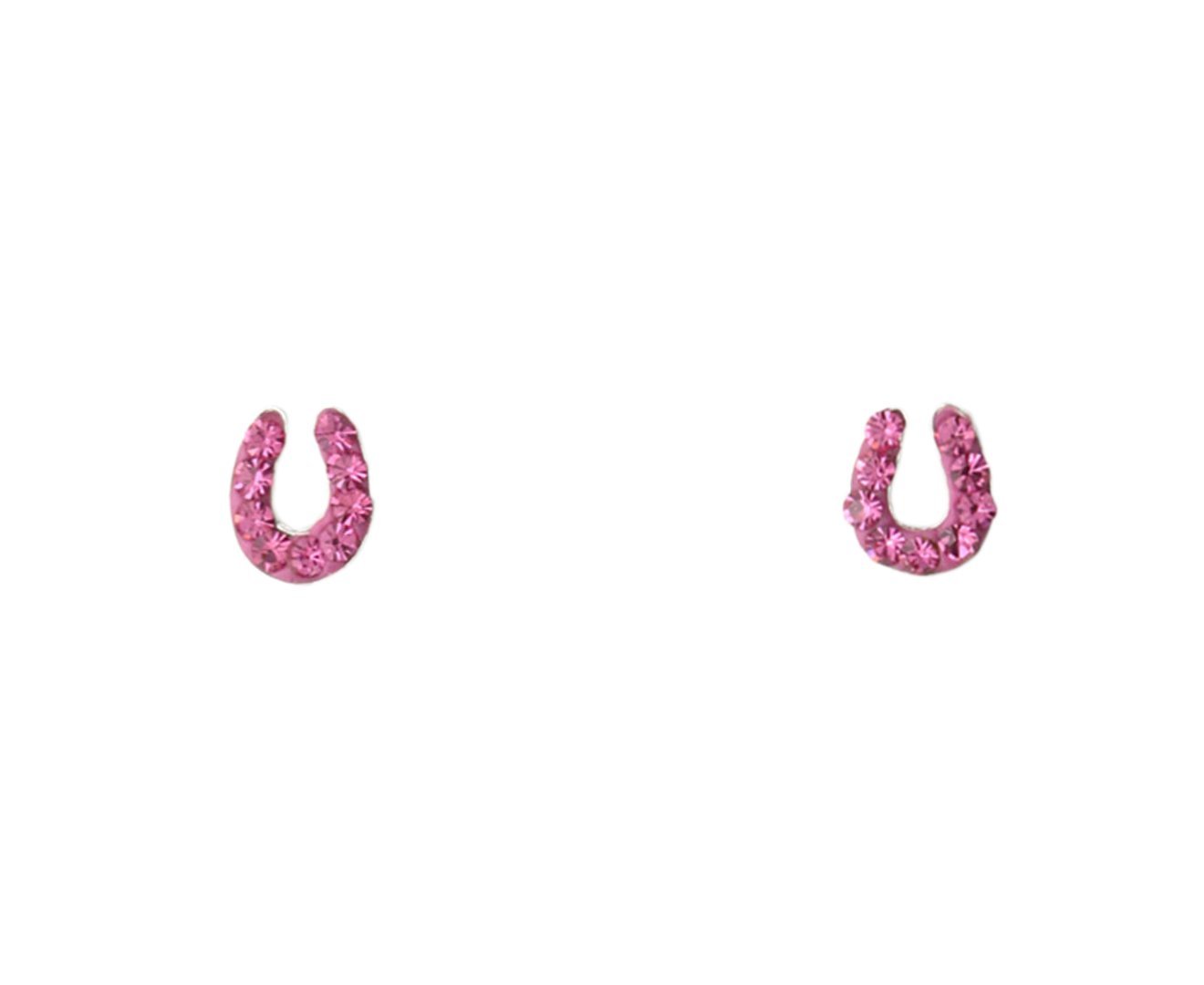 Children's Silver Horseshoe Crystal Earring Set