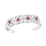 Sterling Silver Flowers Adjustable Crystal Toe Ring