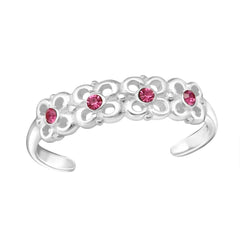 Sterling Silver Flowers Adjustable Crystal Toe Ring