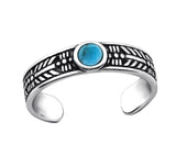 Sterling Silver Blue Turquoise Round Crystal Toe Ring