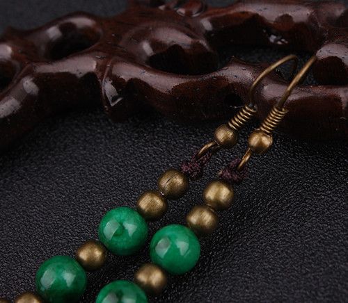 Ethnic Brass and Bead Drop Earrings