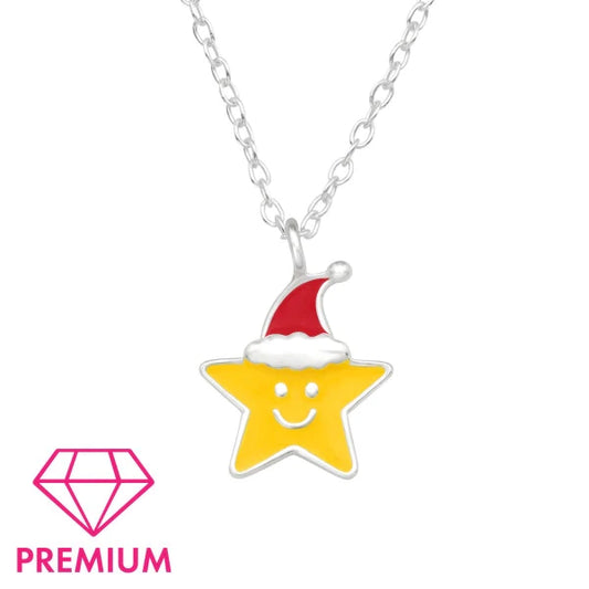 Kids Silver Santa Star  Christmas Necklace