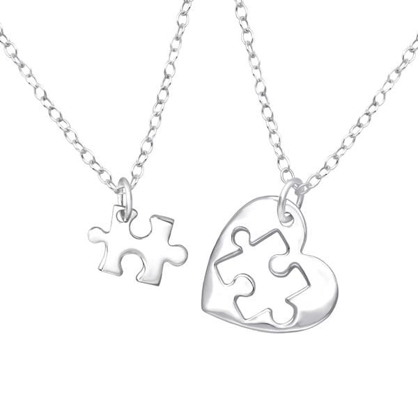 Heart Puzzle Piece Necklace Set