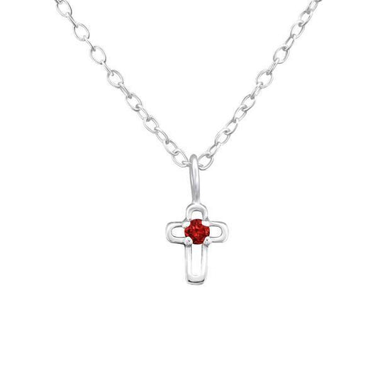 Silver Birthstone Cross Necklace