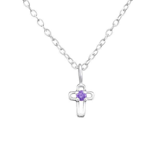 Silver Birthstone Cross Necklace