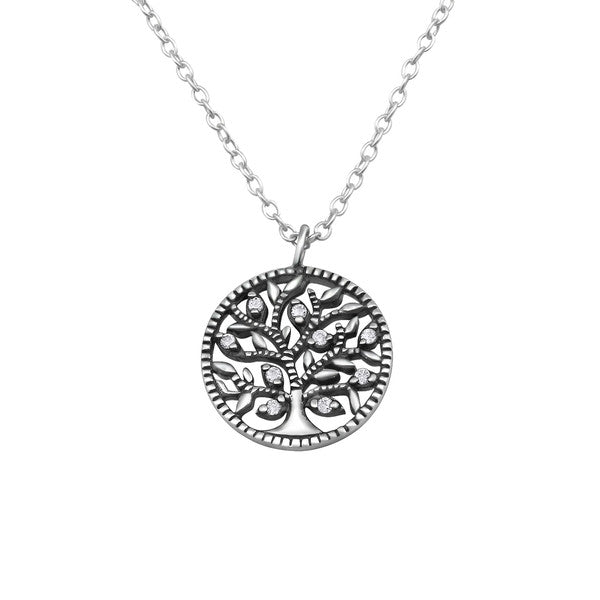 Sterling Silver CZ Tree Of Life Necklace